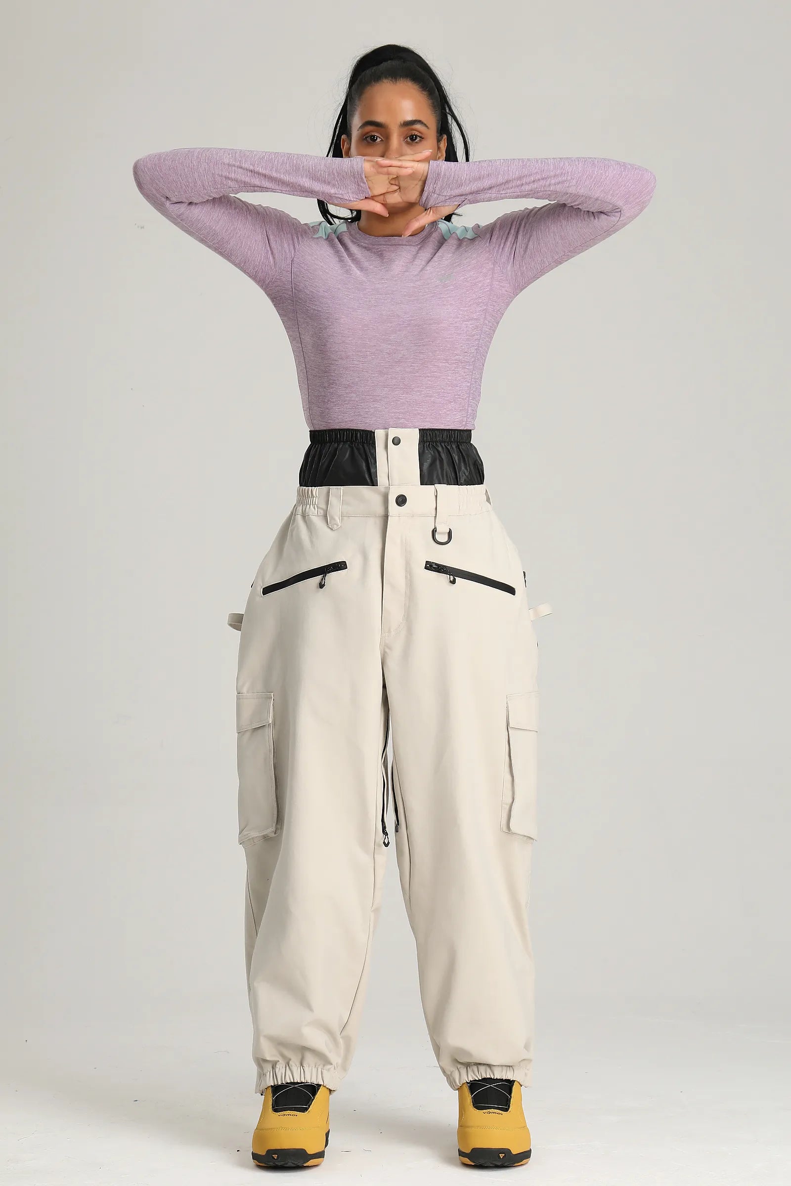 Women's Off White Utility Thermal Waterproof Cargo Ski & Snowboard Pants