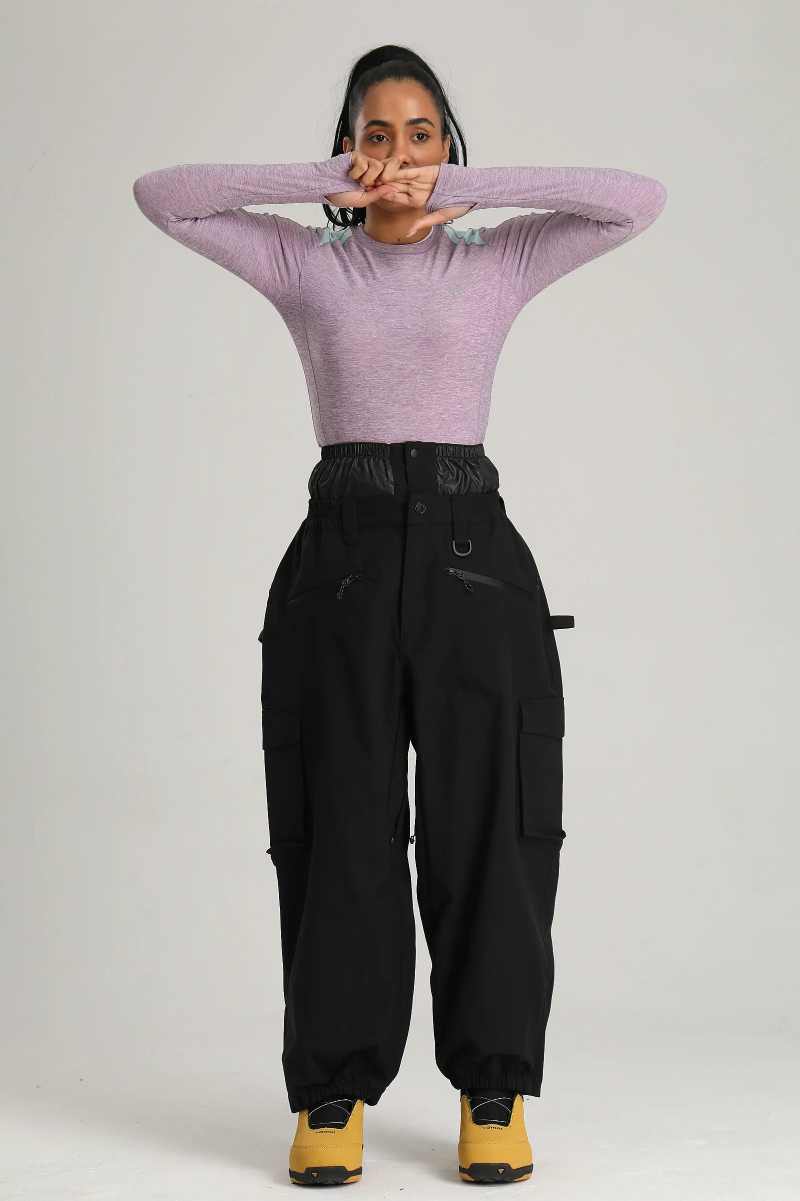 Women's Black Utility Thermal Waterproof Cargo Ski & Snowboard Pants