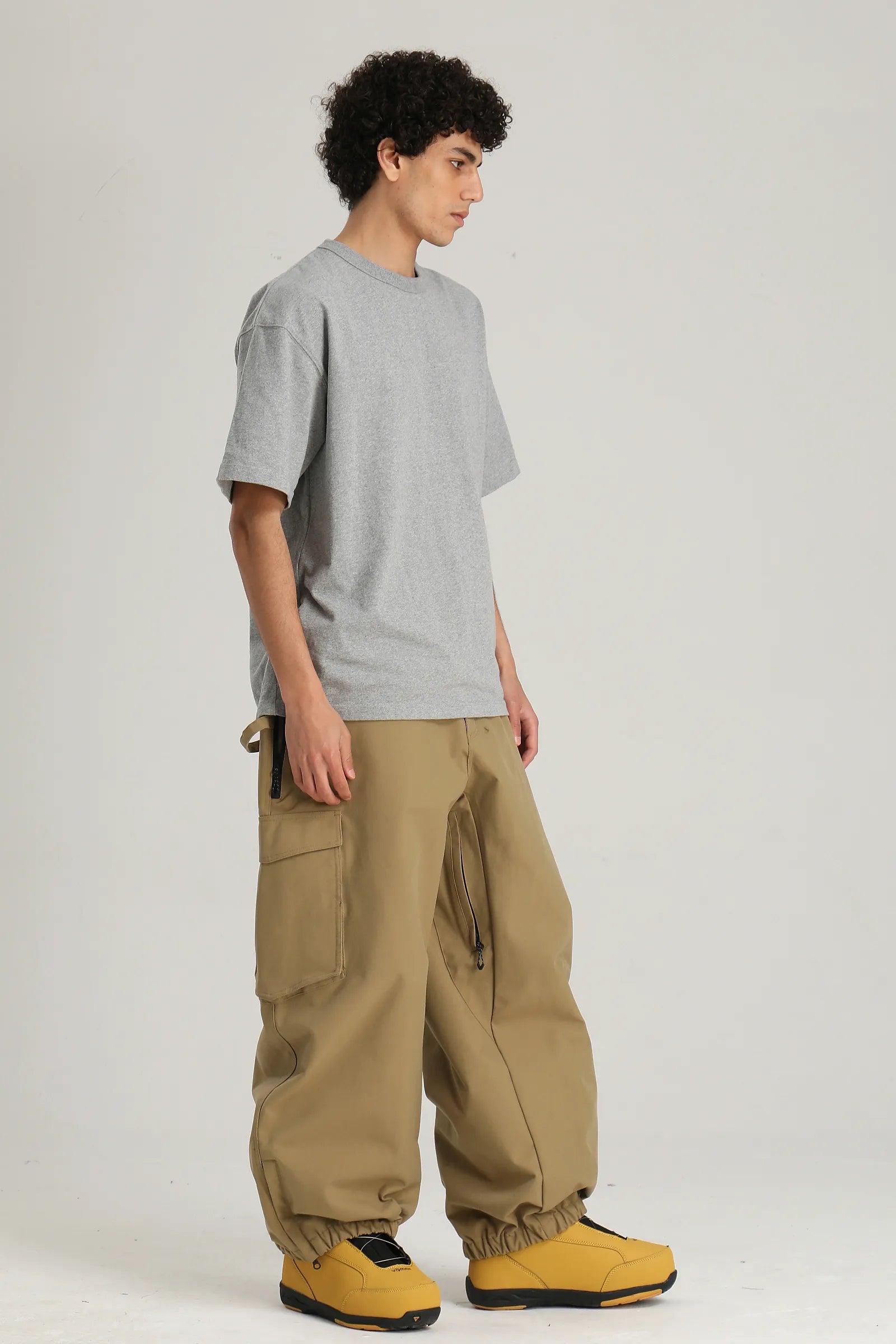 Men's Khaki Utility Thermal Waterproof Cargo Ski & Snowboard Pants