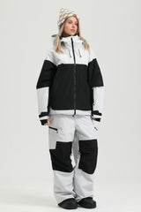 Women's Light Grey Color Block Relaxed Fit Technical Snow Pants