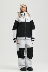 Women's Black Color Block Relaxed Fit Technical Snow Pants