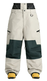 Women's Green & Off White Color Block Relaxed Fit Technical Snow Pants