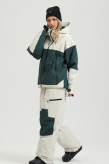 Pantalones Técnicos de Nieve para Mujer en Verde y Blanco Roto, Corte Relajado