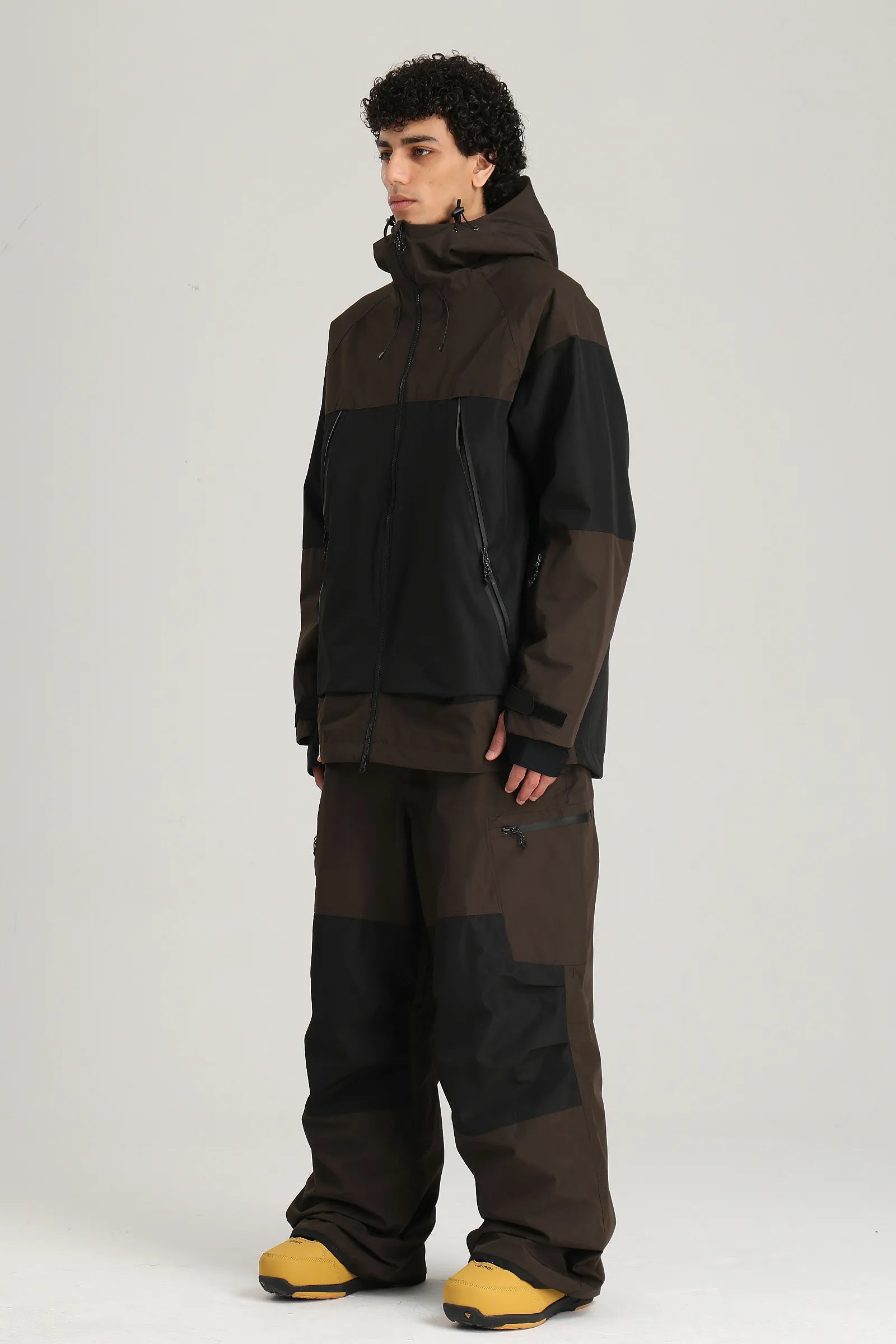 Men's Dark Brown Color Block Relaxed Fit Technical Snow Pants