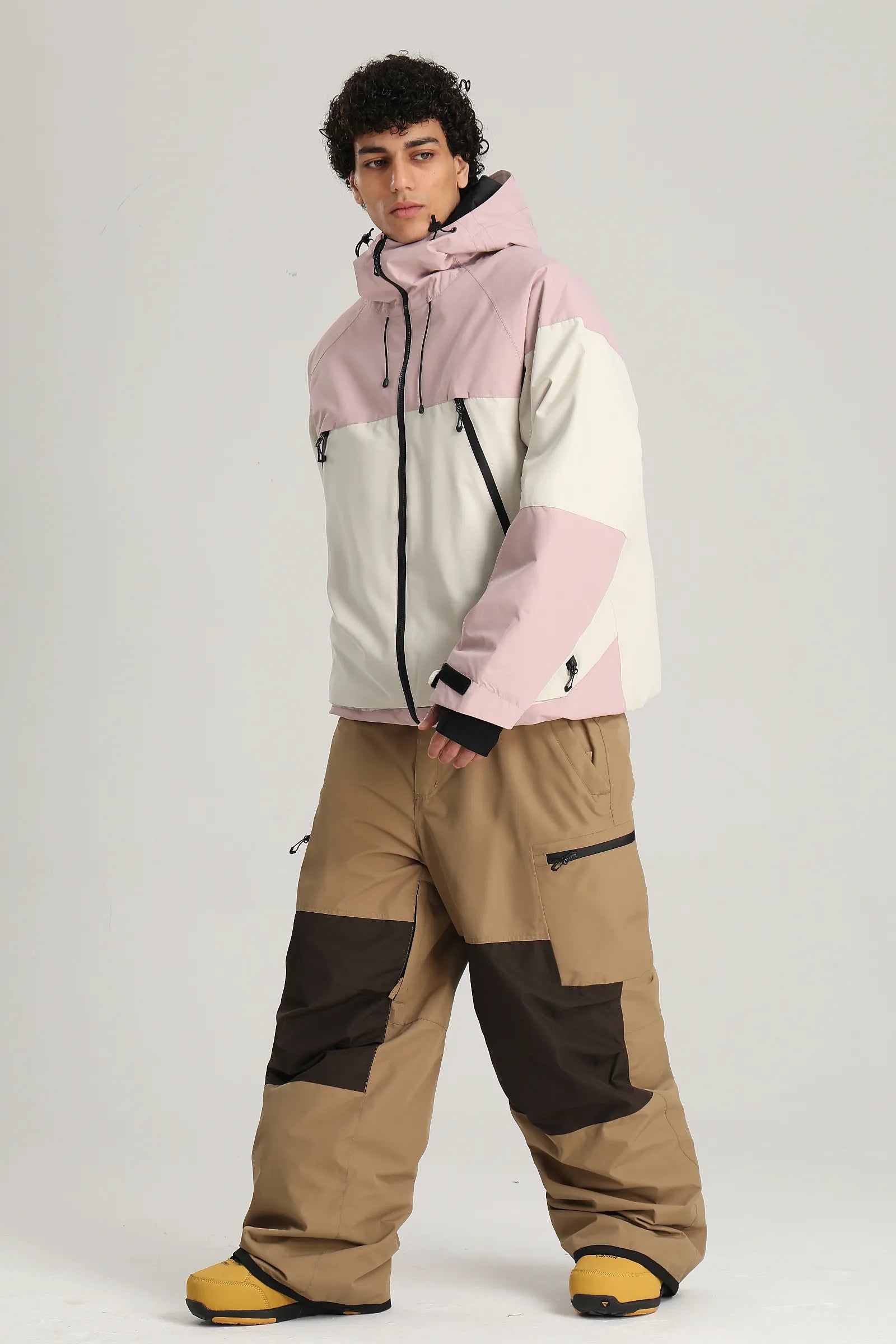 Men's Khaki Color Block Relaxed Fit Technical Snow Pants