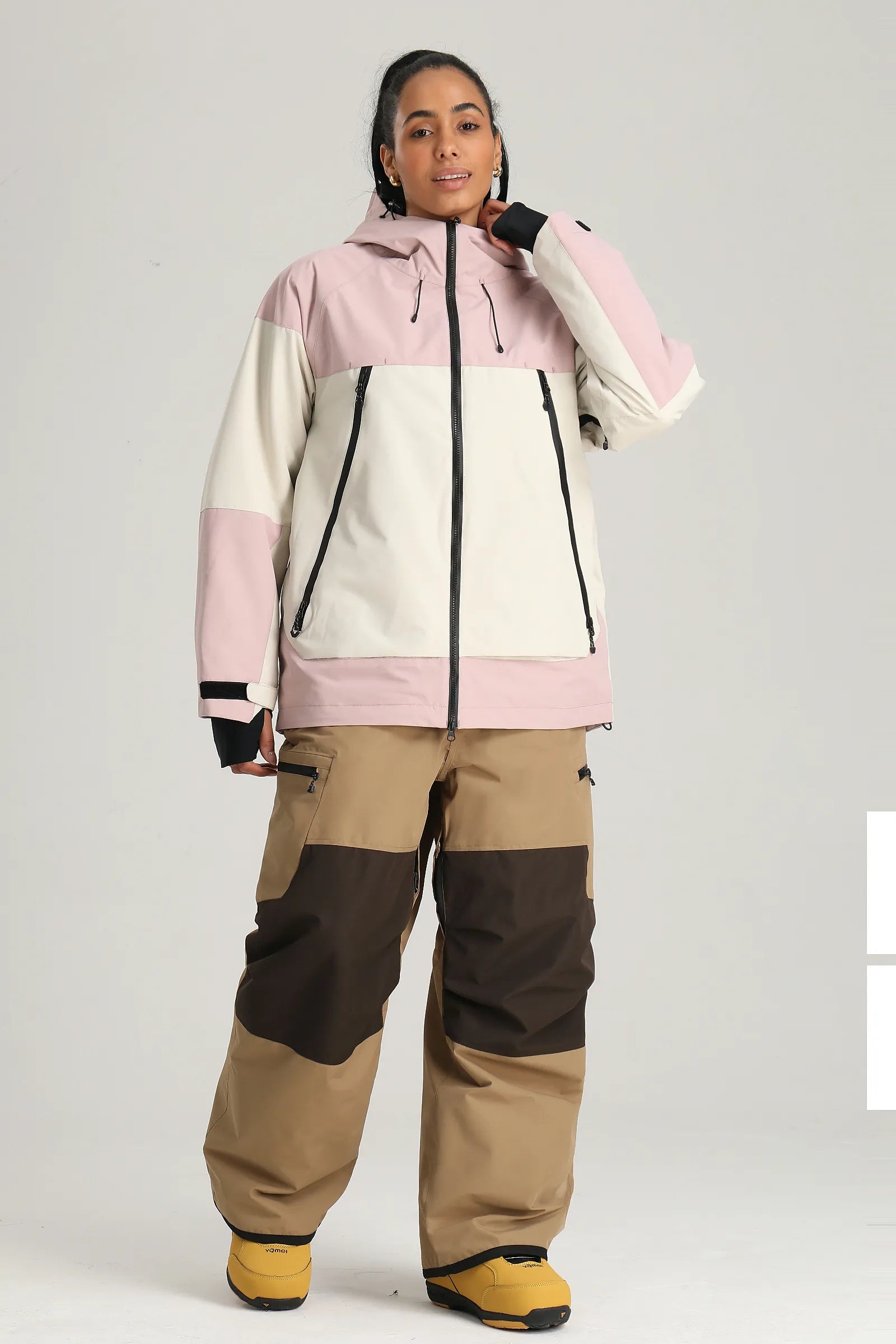 Women's Khaki Color Block Relaxed Fit Technical Snow Pants