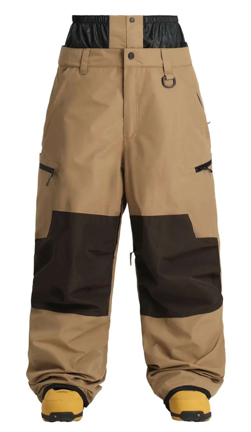 Women's Khaki Color Block Relaxed Fit Technical Snow Pants