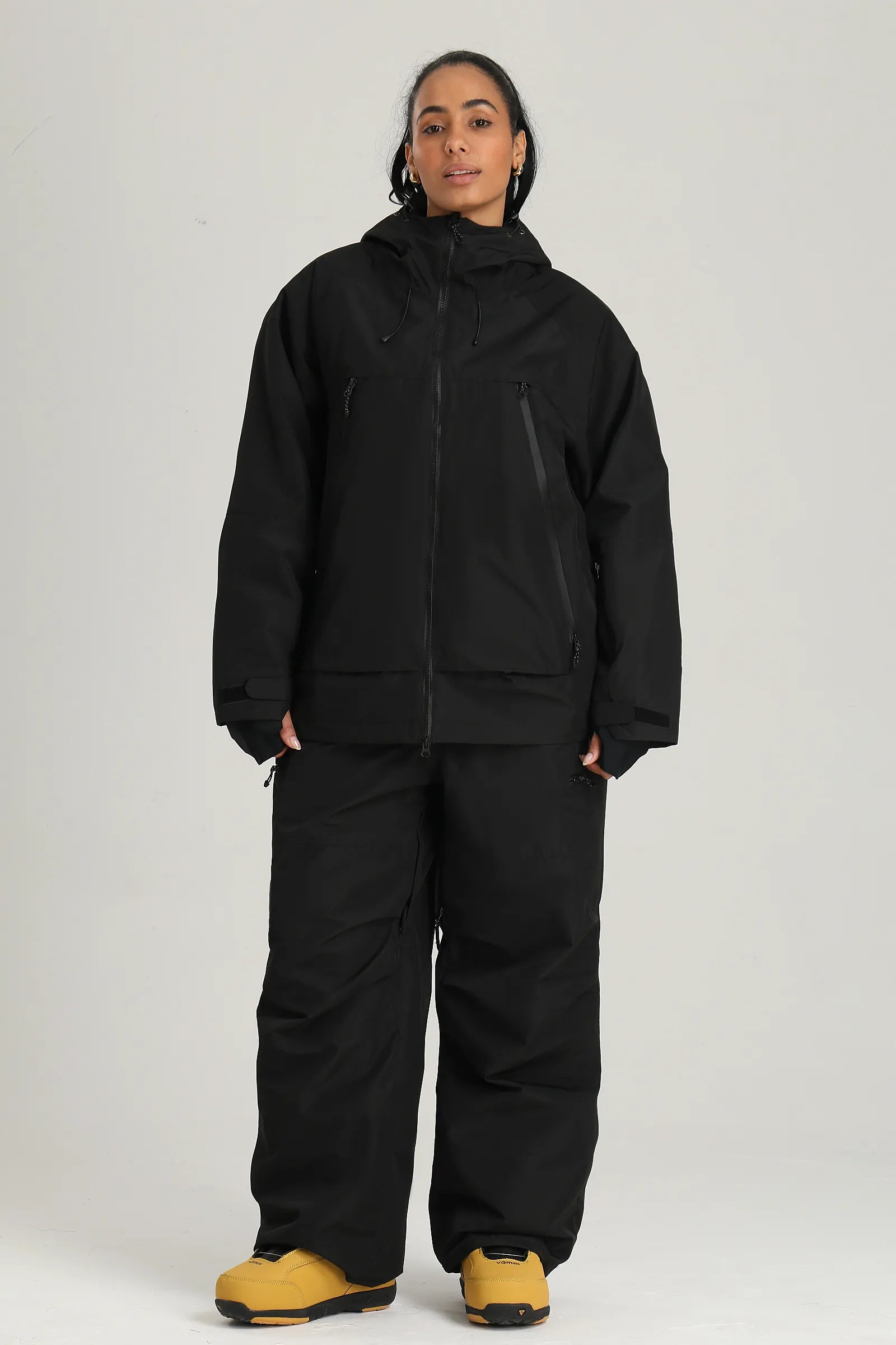 Women's Black Color Block Relaxed Fit Technical Snow Pants