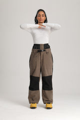 Women's Black & Off White Color Block Contrast Corduroy Baggy Snow Pants