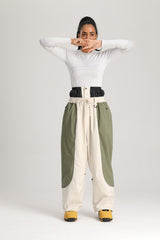 Women's Off White & Sage Utility Reflective Baggy Snowboard Pants