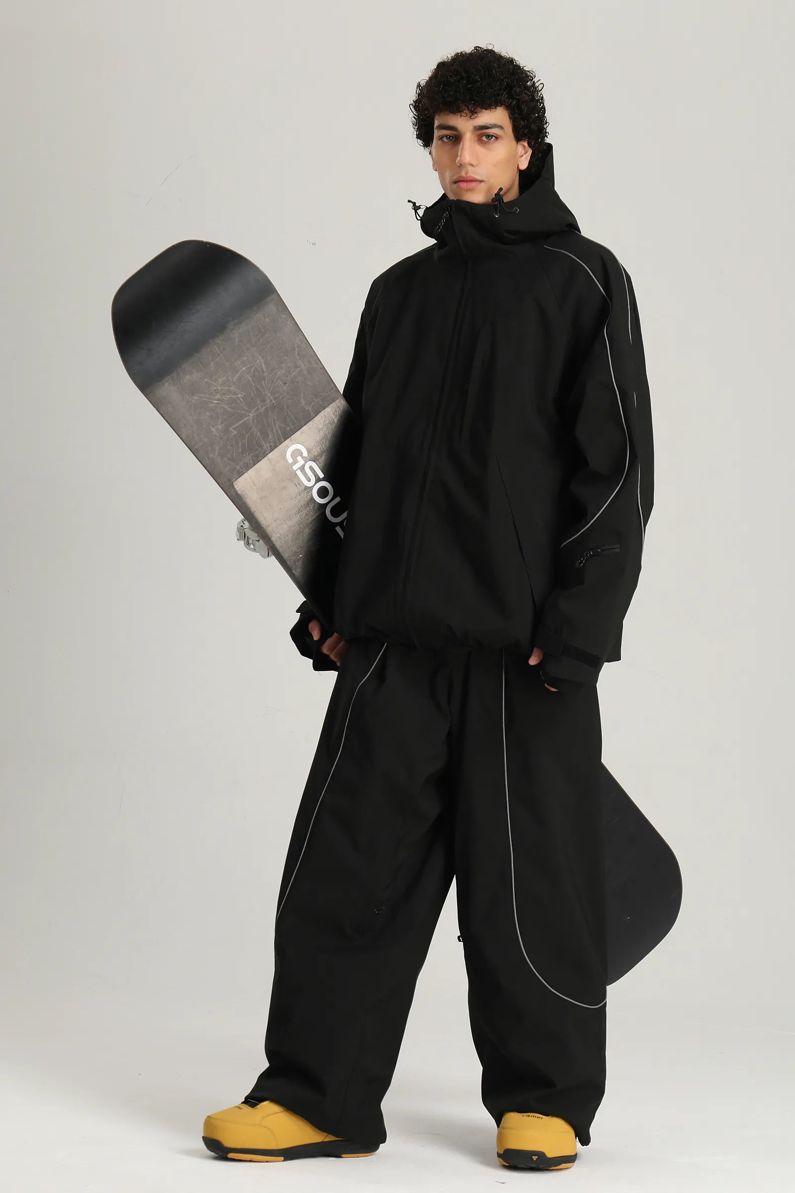 Men's Black Utility Reflective Baggy Snowboard Pants