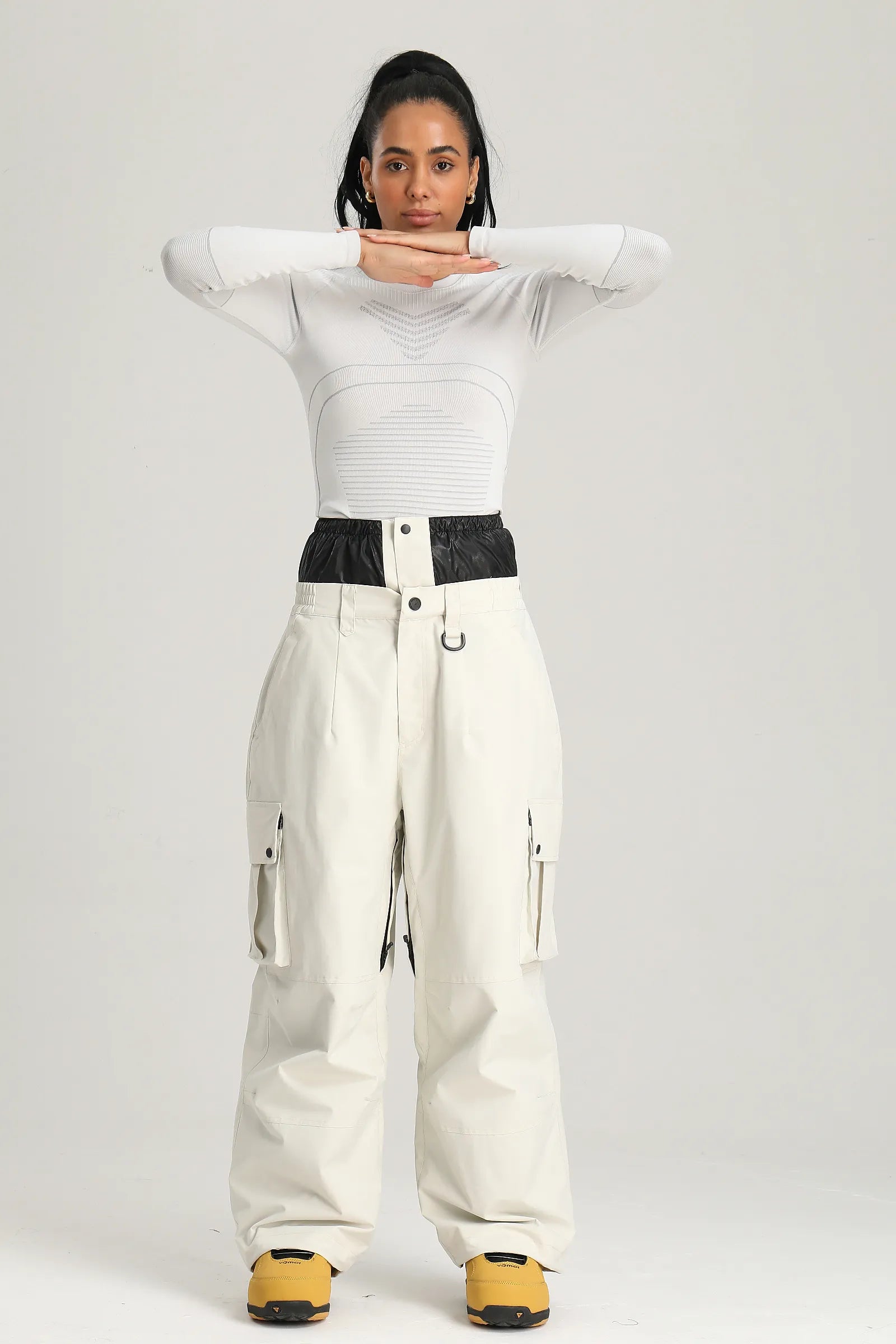 Women's Off White Utility Baggy Cargo Snow & Ski Pants
