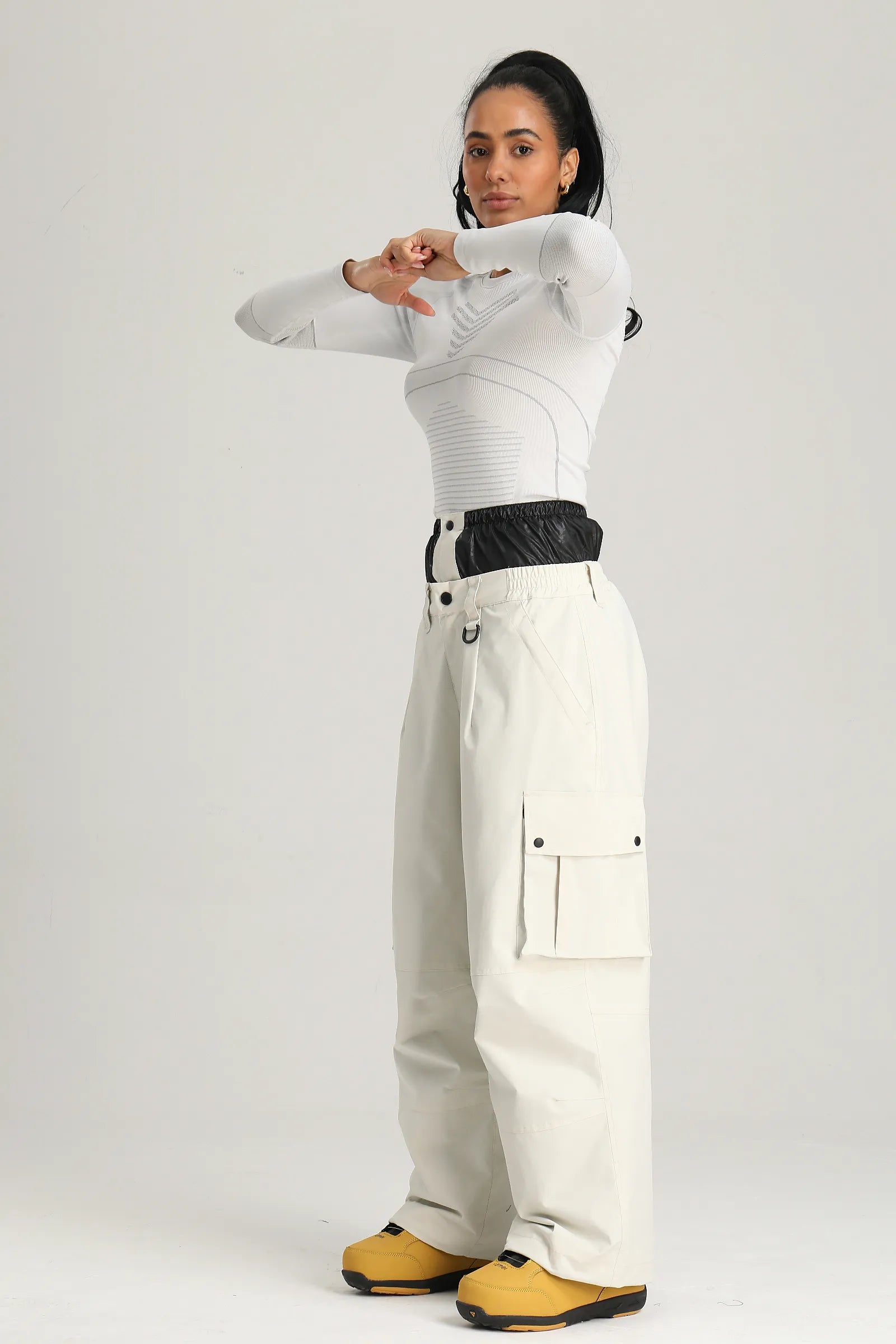 Women's Off White Utility Baggy Cargo Snow & Ski Pants