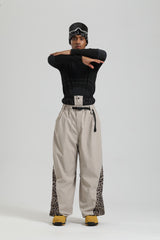 Men's Oat Milk Leopard Insulated Cargo Loose Silhouette Snow Pants