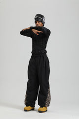Men's Oat Milk Leopard Insulated Cargo Loose Silhouette Snow Pants