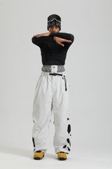 Men's Oat Milk Leopard Insulated Cargo Loose Silhouette Snow Pants