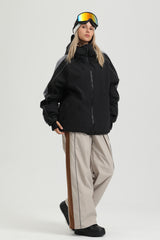 Pantalon de neige rétro streetwear femme noir et marron léopard réfléchissant baggy