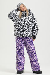 Dámské hnědé leopardí reflexní streetwear baggy sněhové kalhoty