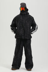 Men's Gray Leopard Reflective Streetwear Baggy Snow Pants