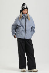 Pantalon de neige ample femme blanc cassé avec réflecteurs latéraux baggy