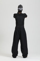 Men's Black Durable High-Waisted Cargo Pockets Insulated Snow Pants