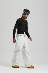 Men's Black Durable High-Waisted Cargo Pockets Insulated Snow Pants
