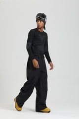 Men's Black Windproof Technical Baggy Wide Leg Adjustable Waist Snow Pants
