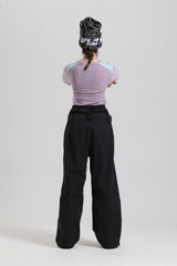 Women's Black Windproof Technical Baggy Wide Leg Adjustable Waist Snow Pants