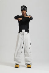 Men's Black Windproof Technical Baggy Wide Leg Adjustable Waist Snow Pants