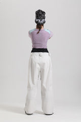 Women's Black Windproof Technical Baggy Wide Leg Adjustable Waist Snow Pants