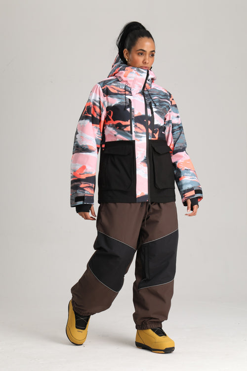 Women's Splatter Printed Two-Tone Technica Insulated Snowboard Jacket