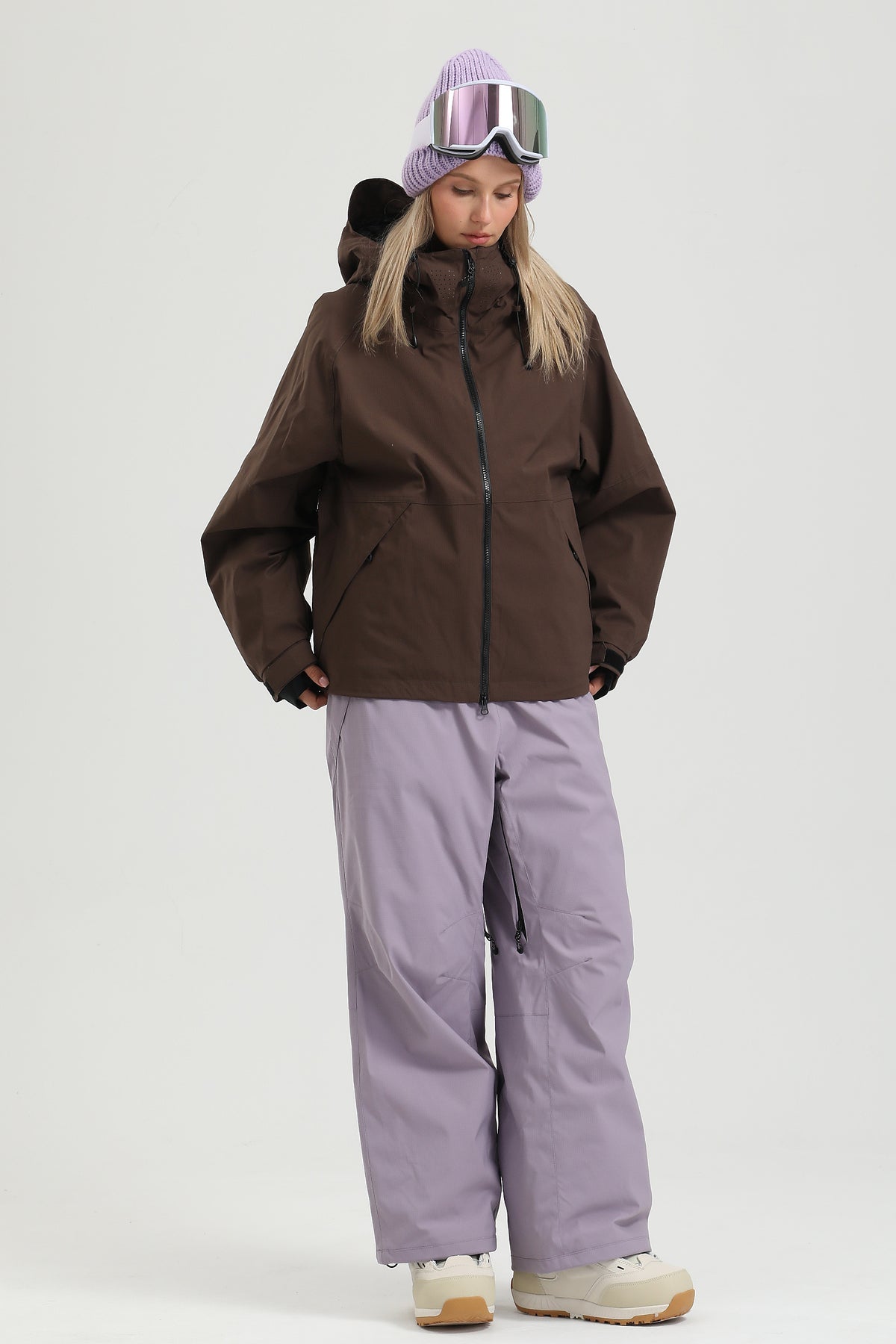 Women's Deep Coffee Windproof Durable Loose Fit Snow Jackets