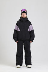 Women's  Off White Wind-Resistant Freestyle Relaxed Silhouette Color-Block Design Ski Jacket