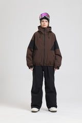 Women's  Off White Wind-Resistant Freestyle Relaxed Silhouette Color-Block Design Ski Jacket