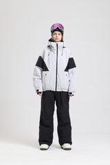 Women's  Off White Wind-Resistant Freestyle Relaxed Silhouette Color-Block Design Ski Jacket