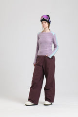 Women's Black Durable Cargo Zipper Pockets Baggy Snow Pants
