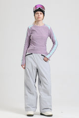 Women's Black Durable Cargo Zipper Pockets Baggy Snow Pants