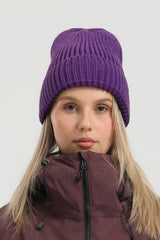 Unisex Beige Patch Cuffed Tall Pointed Knit Warm Soft Comfortable Beanie