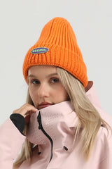 Unisex Beige Patch Cuffed Tall Pointed Knit Warm Soft Comfortable Beanie