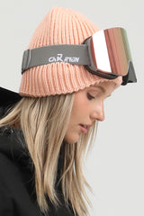 Unisex Beige Patch Cuffed Tall Pointed Knit Warm Soft Comfortable Beanie