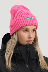Unisex Beige Patch Cuffed Tall Pointed Knit Warm Soft Comfortable Beanie