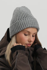 Unisex Beige Patch Cuffed Tall Pointed Knit Warm Soft Comfortable Beanie