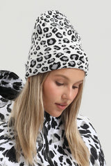 Unisex White Base Leopard Pattern Cuffed High-top Tailored Fit Eye-catching Beanie
