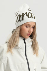 Unisex Off White Script Letter Jacquard Cuffed Tall Pointed Foldable Windproof Beanie