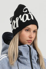 Unisex Off White Script Letter Jacquard Cuffed Tall Pointed Foldable Windproof Beanie