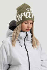 Unisex Off White Script Letter Jacquard Cuffed Tall Pointed Foldable Windproof Beanie